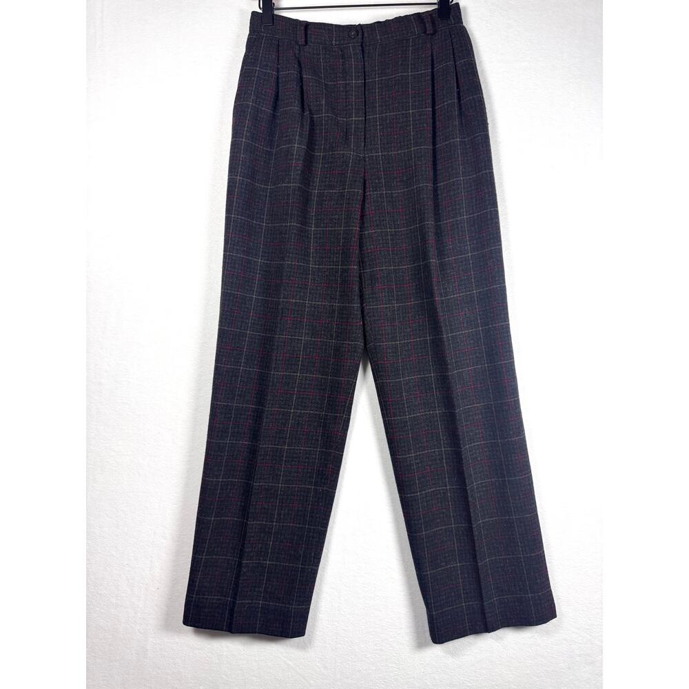 VINTAGE PENDLETON Womens Plaid Gray Red Printed 100% Virgin Wool Pant Size 10P